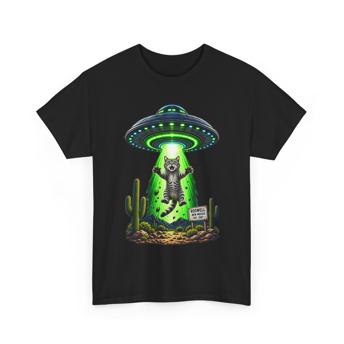 Cat Abduction UFO Tee | Alien Spaceship Graphic Shirt