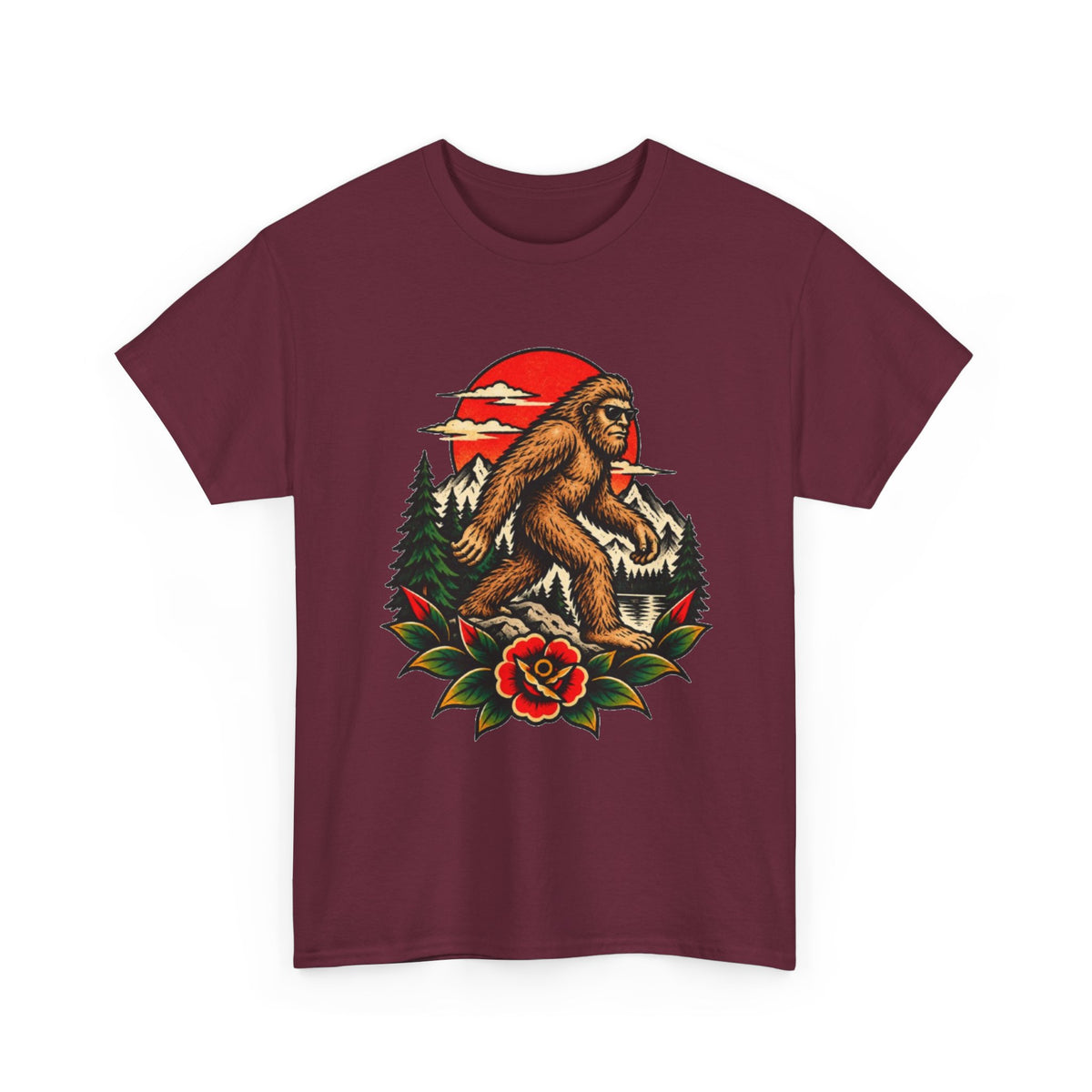Bigfoot Forest Sunset T-Shirt — Sasquatch Vintage Graphic Tee