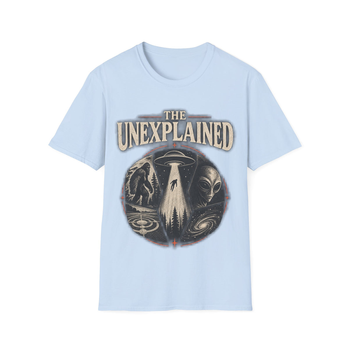 T-Shirt — "The Unexplained" UFO & Cryptid Mystery Graphic