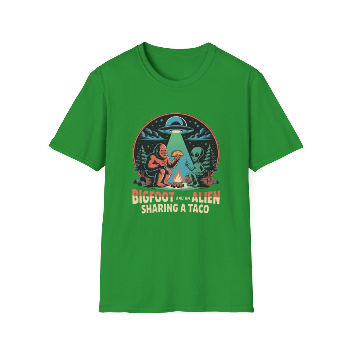 Bigfoot and Alien Sharing a Taco Graphic T-Shirt