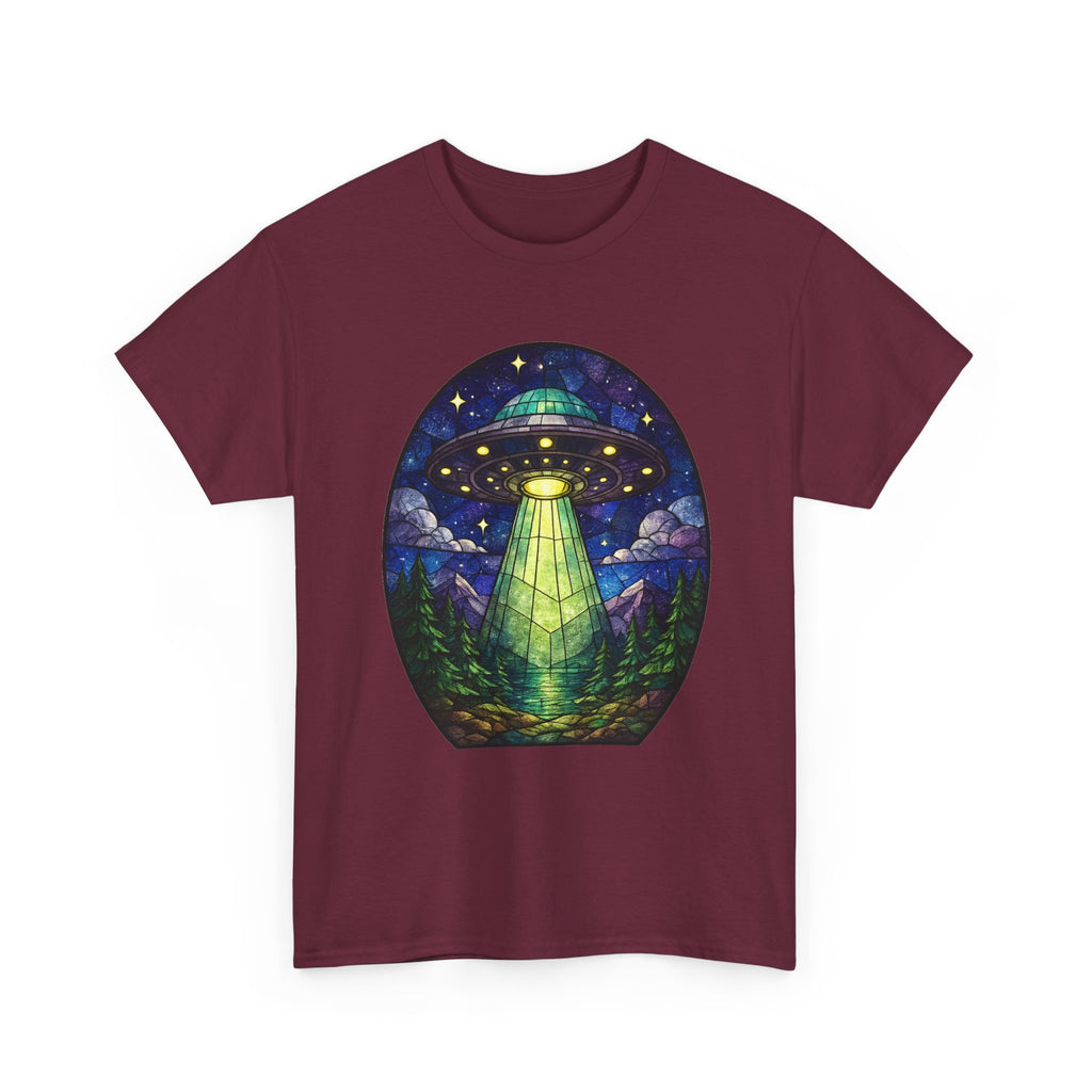 UFO Stained glass Shirt | Alien Spaceship Beam Woodland Night