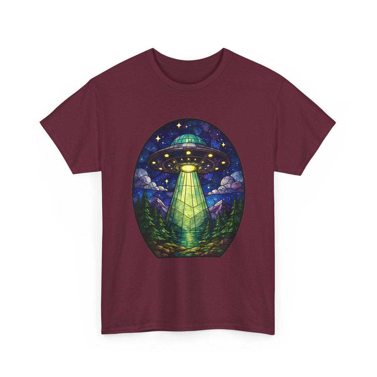 UFO Stained glass Shirt | Alien Spaceship Beam Woodland Night