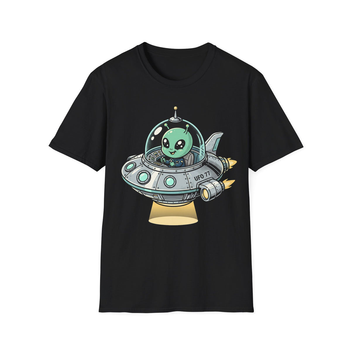 Alien UFO T-Shirt — Cute Green Alien in Spaceship Graphic Tee
