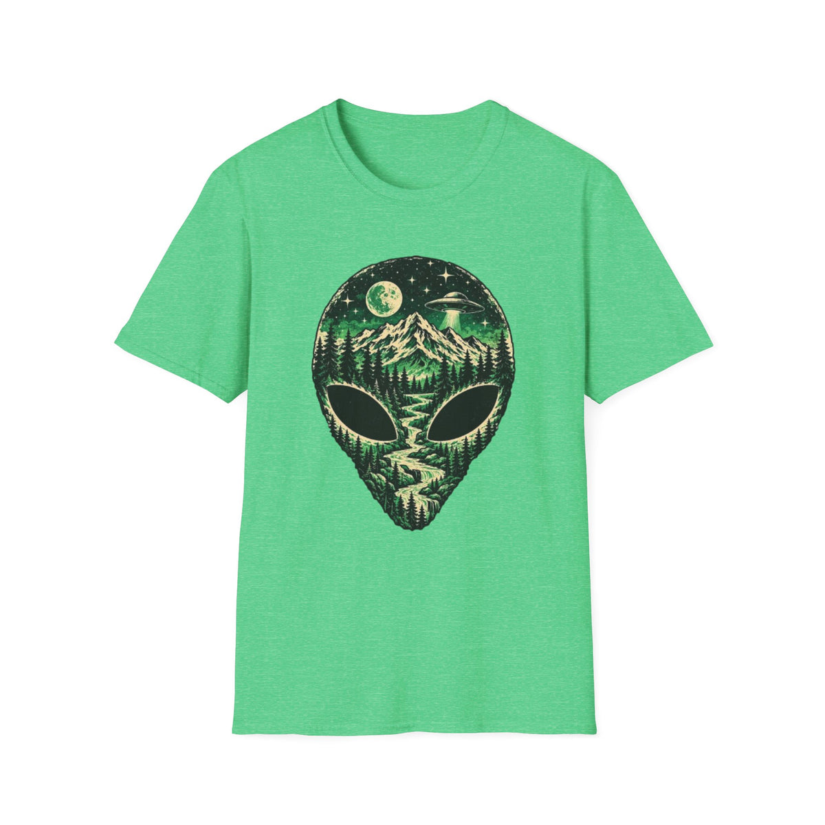 Mystical Mountain Alien T-Shirt – Retro UFO Lover Graphic Tee