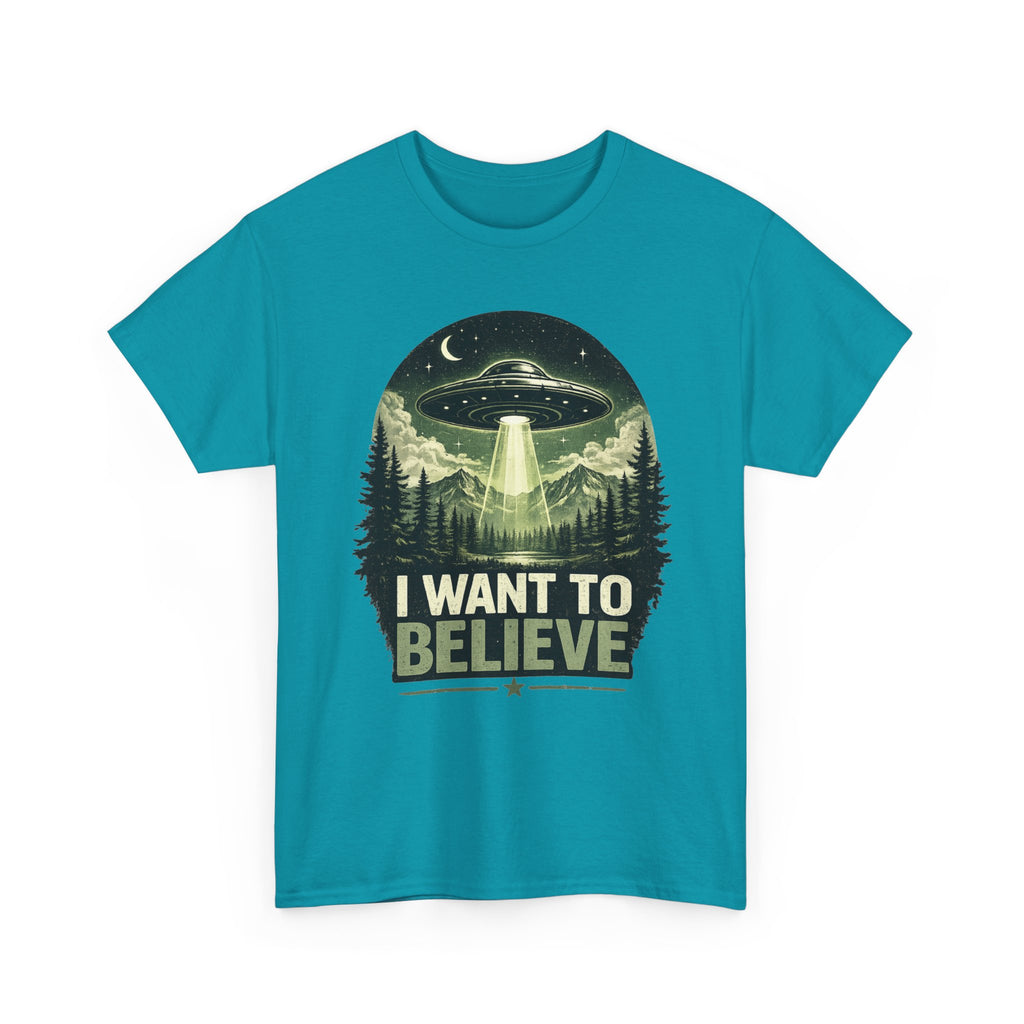 I Want to Believe UFO Tee | Alien Spaceship, Forest Abduction Design