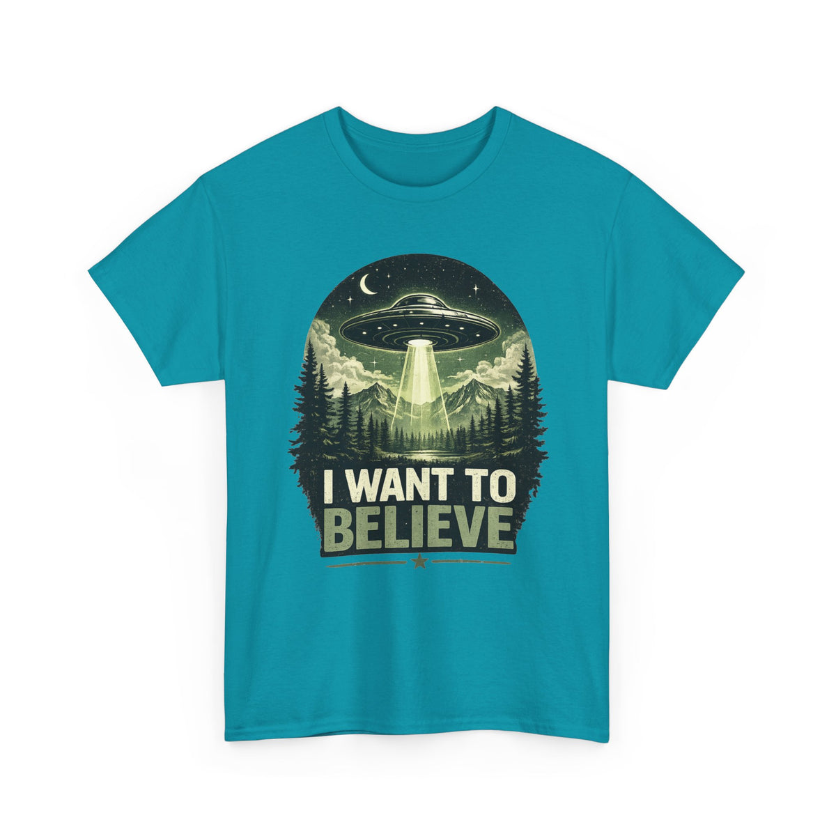 I Want to Believe UFO Tee | Alien Spaceship, Forest Abduction Design