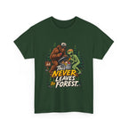 Bigfoot and Alien Illustration Tee | This Never Leaves the Forest, Forest Graphic Shirt