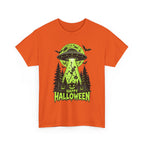Alien UFO Abduction Halloween T-Shirt | Glow Green Pumpkin Forest