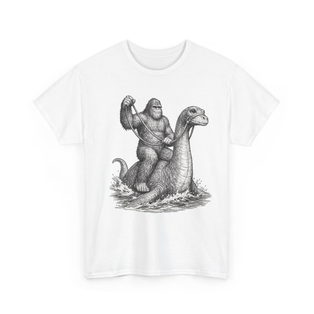 Gorilla Riding Loch Ness Monster T-Shirt | Vintage Monster Illustration