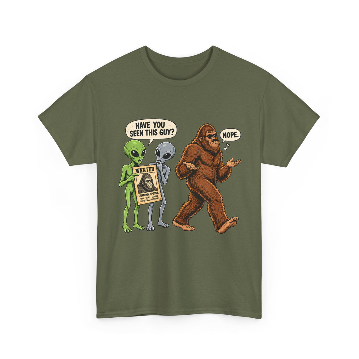 Have You Seen This Guy? Bigfoot and Alien Funny Graphic T-Shirt
