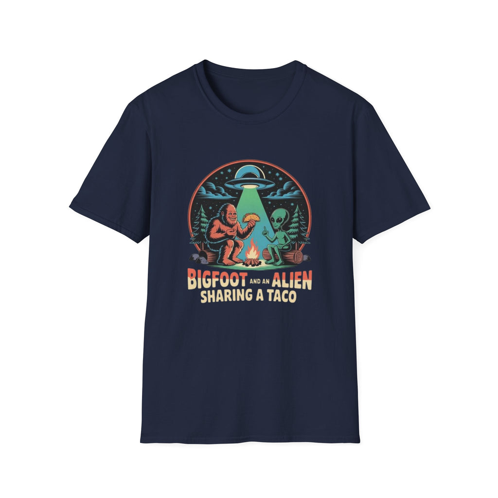 Bigfoot and Alien Sharing a Taco Graphic T-Shirt