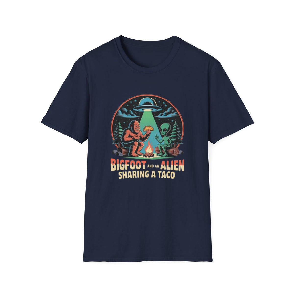 Bigfoot and Alien Sharing a Taco Graphic T-Shirt