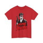 Crime Is a Disease shirt | Noir gunman graphic tee, red accent sunglasses