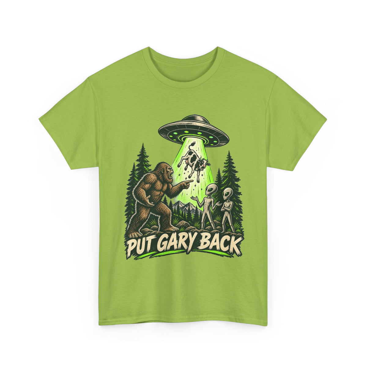 Put Gary Back Bigfoot T-Shirt | UFO Abduction Graphic Tee