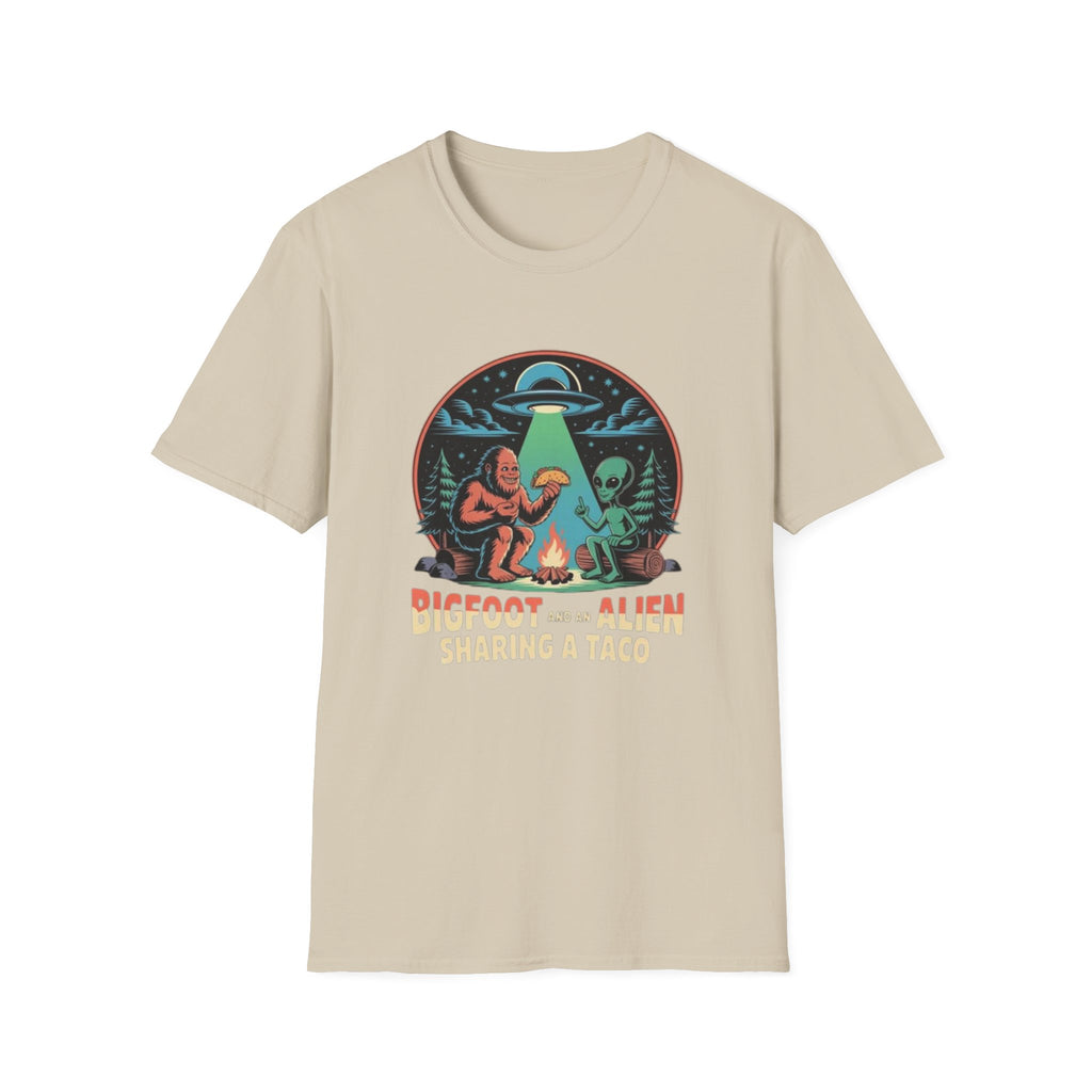 Bigfoot and Alien Sharing a Taco Graphic T-Shirt