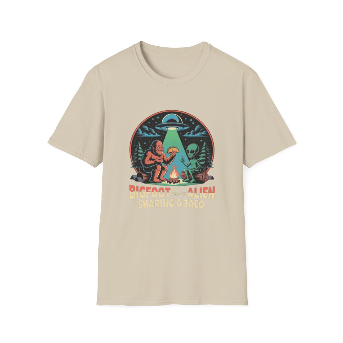 Bigfoot and Alien Sharing a Taco Graphic T-Shirt