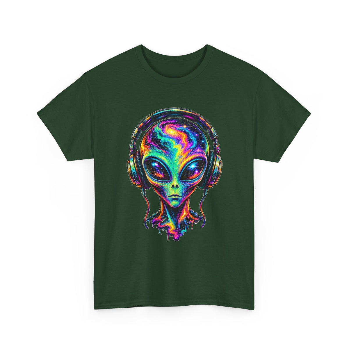 Alien Headphones T-Shirt – Colorful Cosmic UFO Graphic