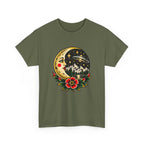 Moon & Forest Tattoo Tee — Vintage Crescent Moon, Night Sky and Flower Graphic T-Shirt