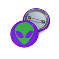 Alien Head Pin Button — Green & Purple Space Enamel Badge