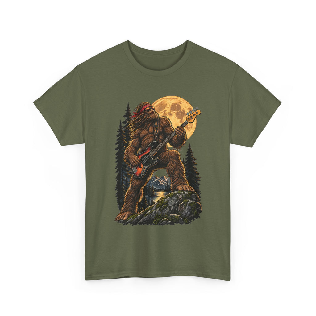Bigfoot Playing Electric Guitar T-Shirt | Sasquatch Moon Forest Rock Tee