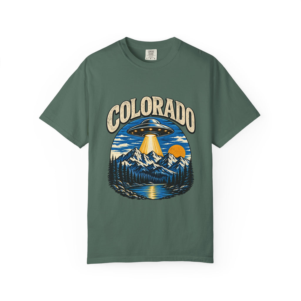 Colorado UFO Mountain T-Shirt — Retro Alien Abduction Scenic Tee
