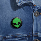 Green Alien Head Pin Button