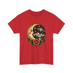 Moon & Forest Tattoo Tee — Vintage Crescent Moon, Night Sky and Flower Graphic T-Shirt