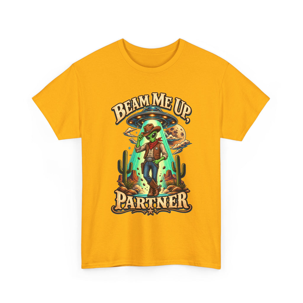 Beam Me Up Partner T-Shirt | Cowboy Alien Desert Illustration