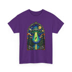 Stained Glass UFO Abduction T-Shirt | Alien Beam, Night Sky, Forest