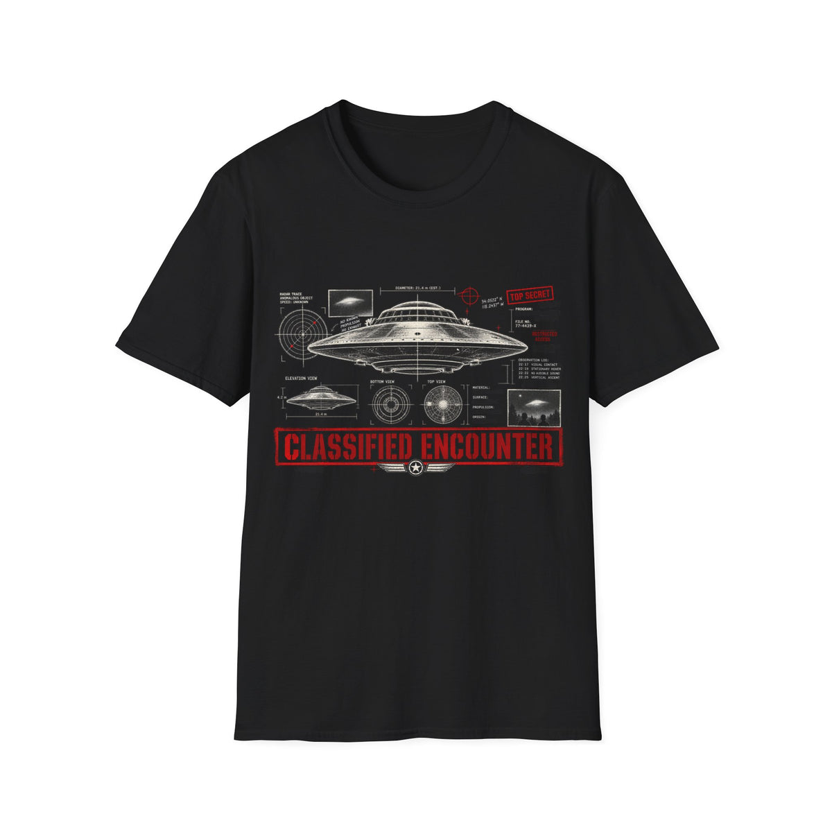 Classified Encounter UFO Alien Retro Graphic T-Shirt