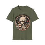 Alien Astronaut T‑Shirt - "First Contact Can Wait" Coffee Space Tee
