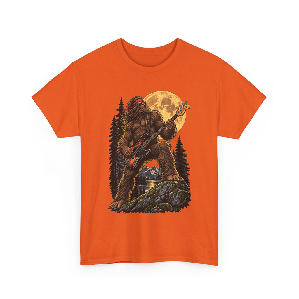 Bigfoot Playing Electric Guitar T-Shirt | Sasquatch Moon Forest Rock Tee