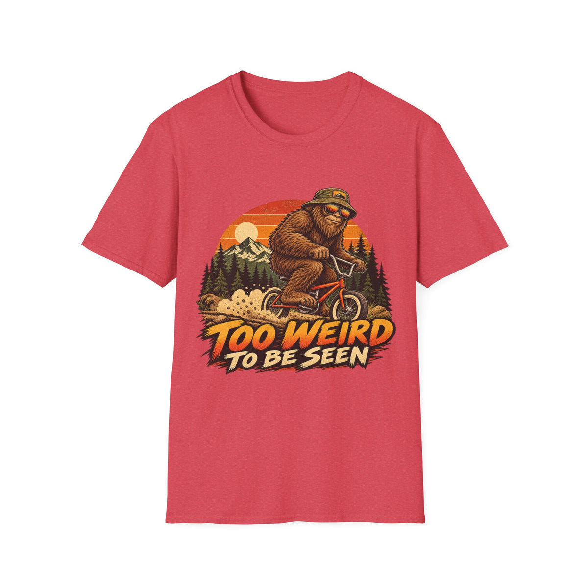 Too Weird to Be Seen Bigfoot Mountain Biking T-Shirt