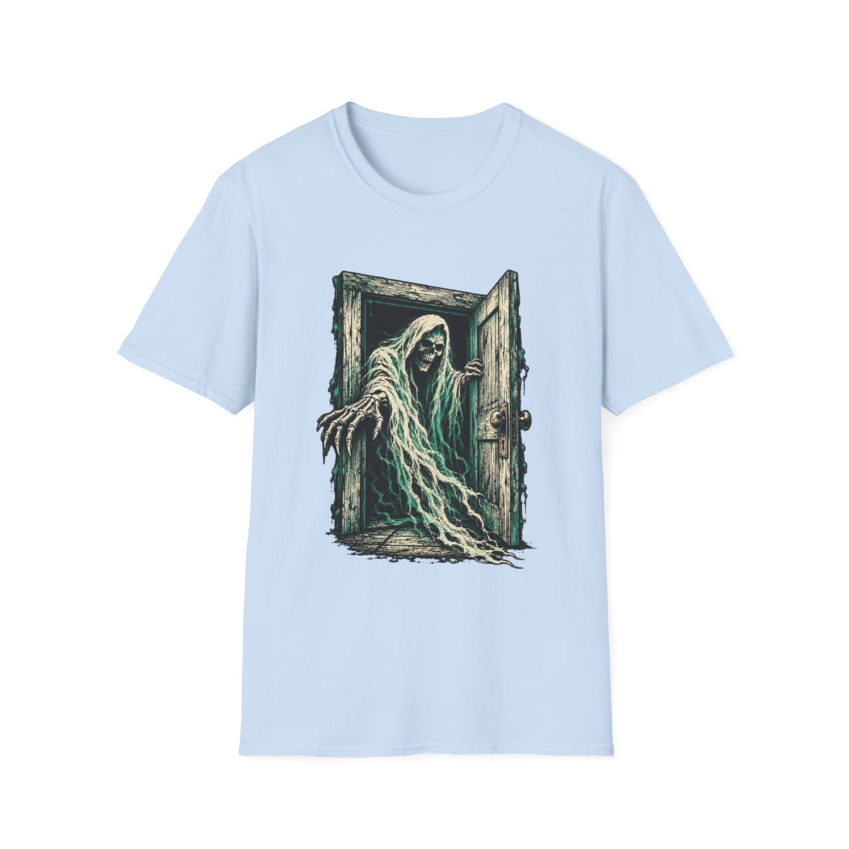 Haunted Door Grim Reaper Gothic Halloween T-Shirt
