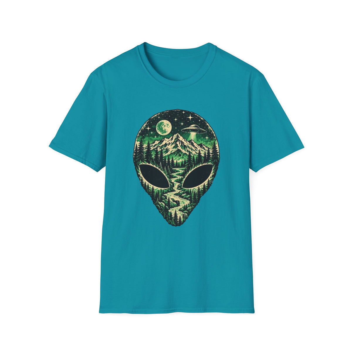 Mystical Mountain Alien T-Shirt – Retro UFO Lover Graphic Tee