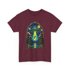 Stained Glass UFO Abduction T-Shirt | Alien Beam, Night Sky, Forest