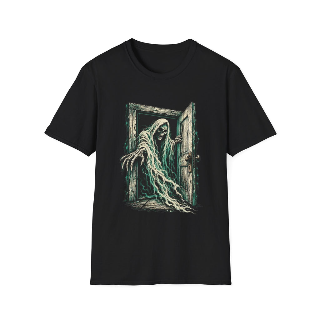 Haunted Door Grim Reaper Gothic Halloween T-Shirt