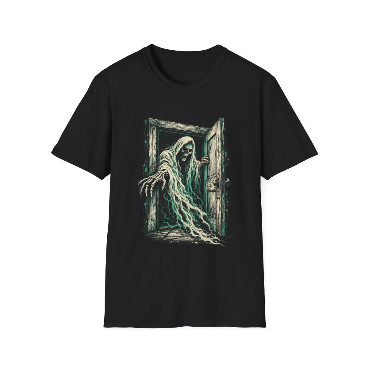 Haunted Door Grim Reaper Gothic Halloween T-Shirt