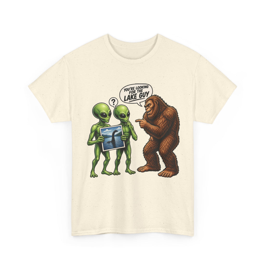 Alien Tourists Asking Bigfoot T-Shirt | Sasquatch, UFO, Funny Cryptid Design