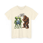 Alien Tourists Asking Bigfoot T-Shirt | Sasquatch, UFO, Funny Cryptid Design