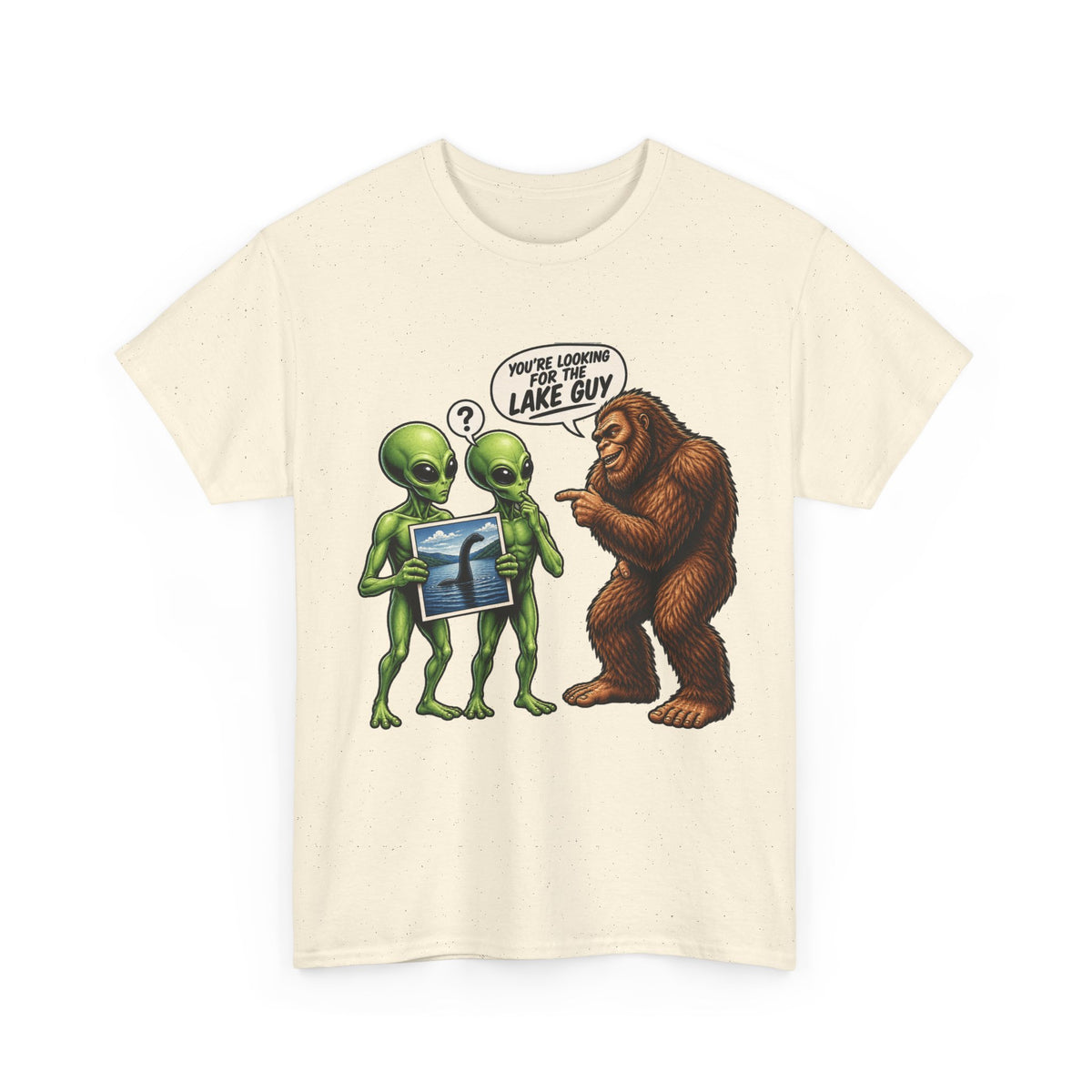 Alien Tourists Asking Bigfoot T-Shirt | Sasquatch, UFO, Funny Cryptid Design
