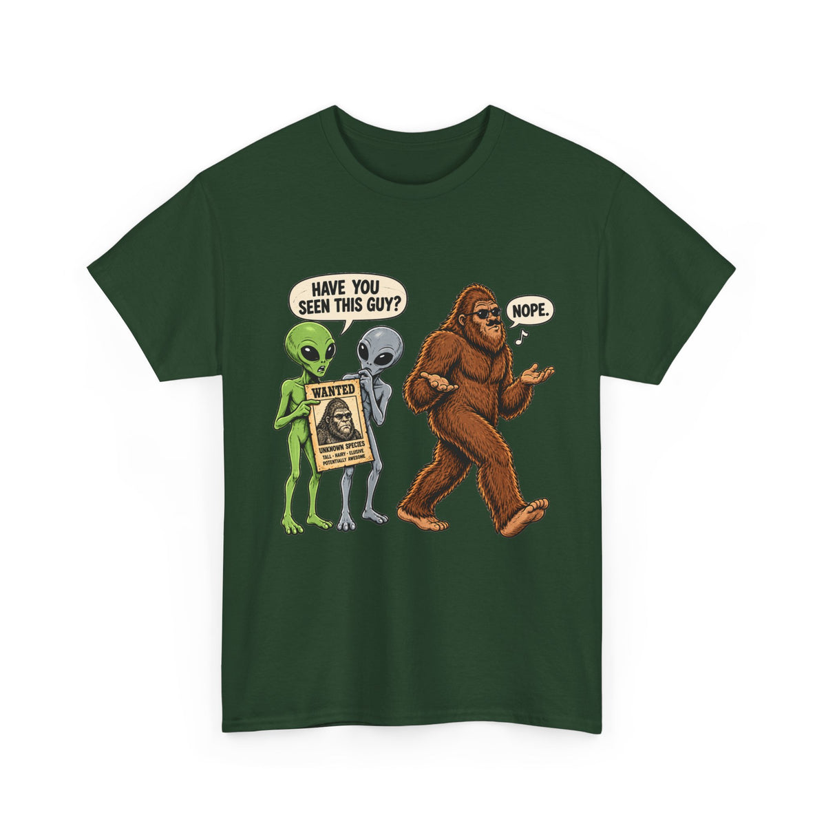 Have You Seen This Guy? Bigfoot and Alien Funny Graphic T-Shirt