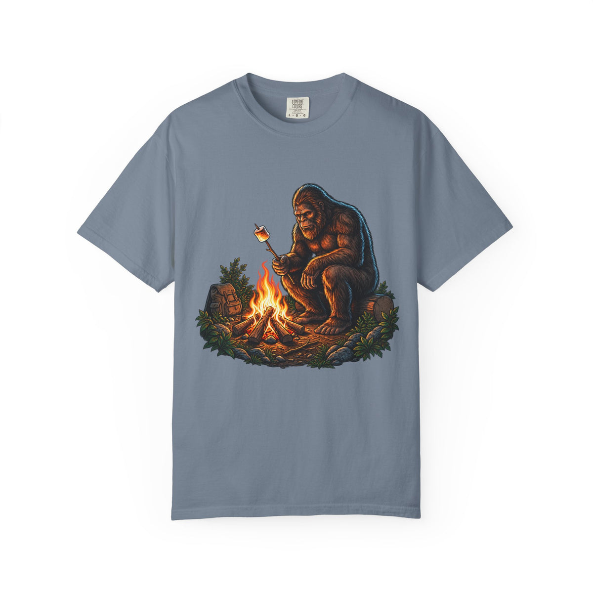 Bigfoot Campfire T-Shirt — Sasquatch Roasting Marshmallow Outdoor Tee