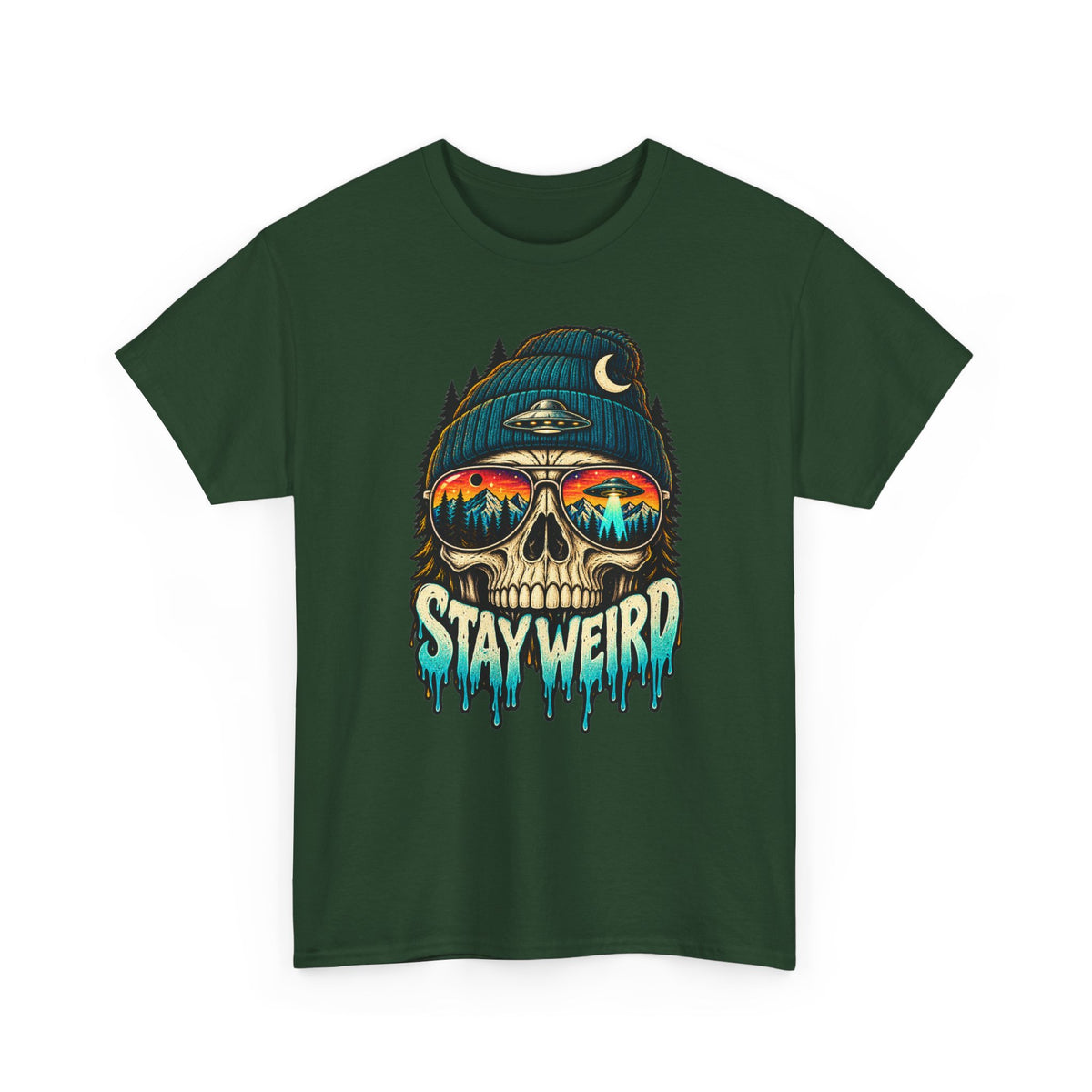 Stay Weird Skull Tee — Retro Sunset Skull Graphic T-Shirt
