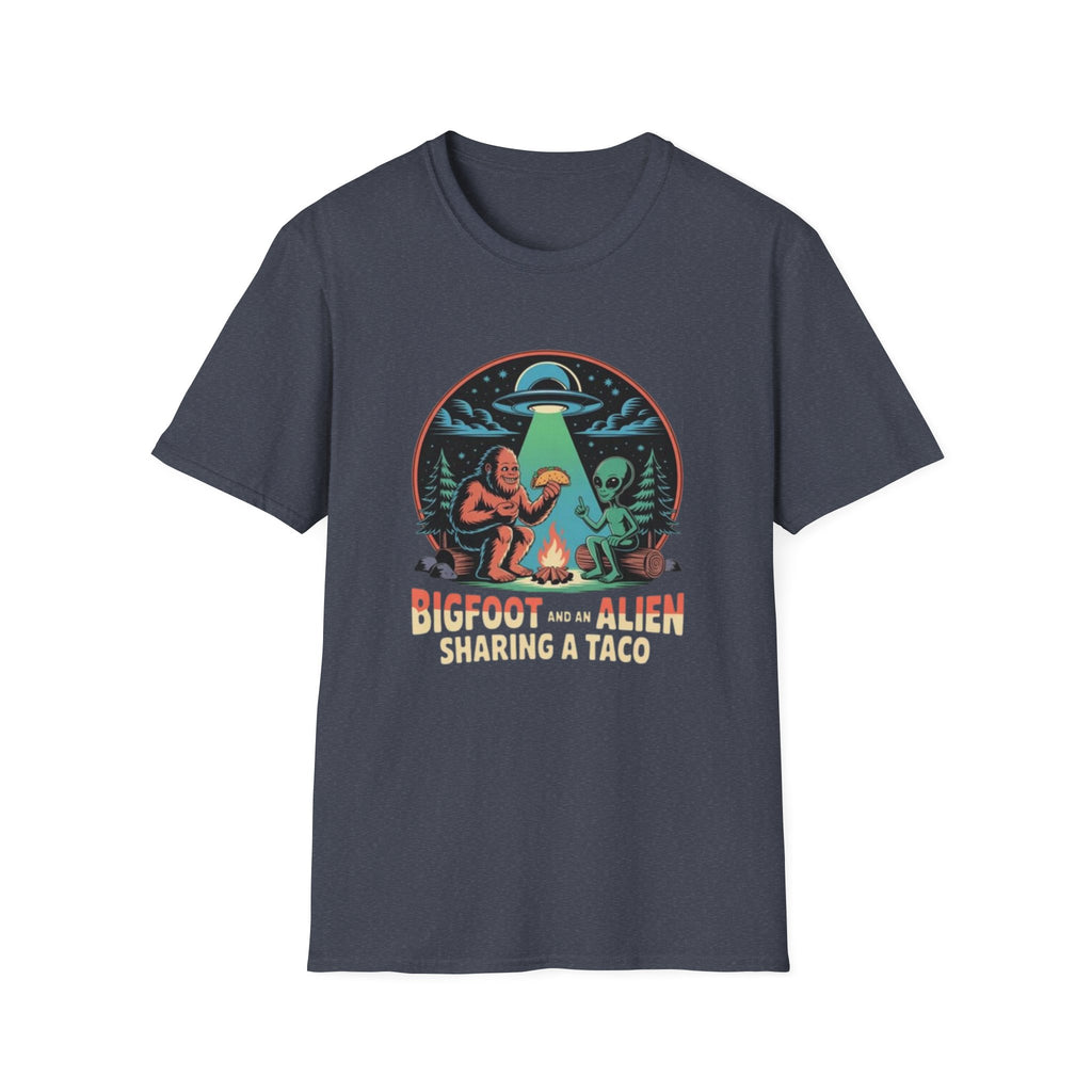 Bigfoot and Alien Sharing a Taco Graphic T-Shirt