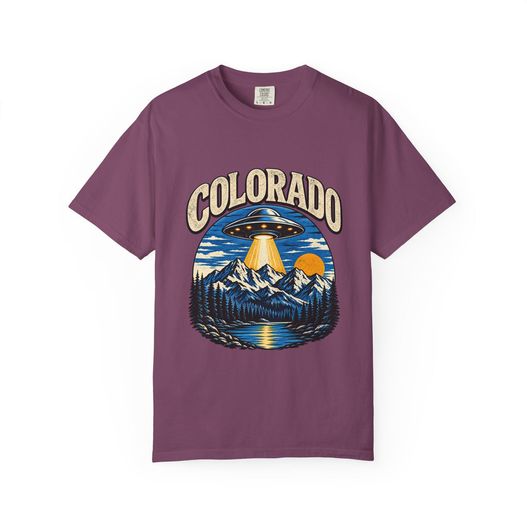 Colorado UFO Mountain T-Shirt — Retro Alien Abduction Scenic Tee