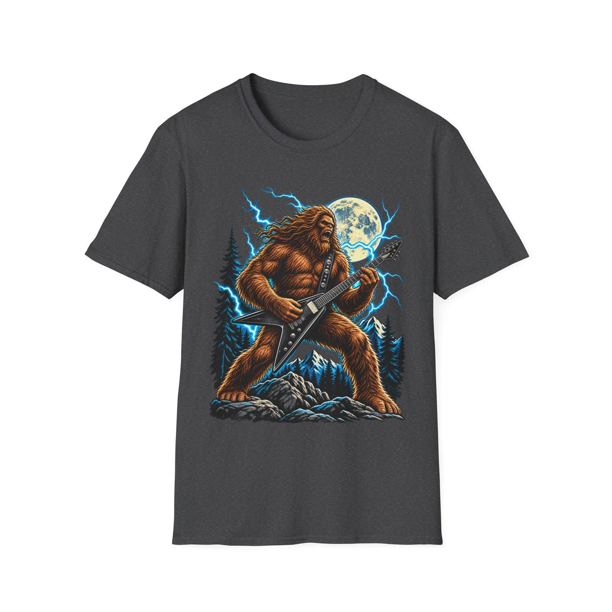 Bigfoot Playing Guitar Mountain Forest T-Shirt