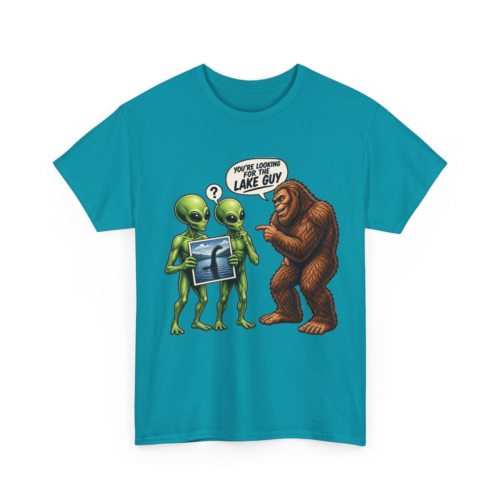 Alien Tourists Asking Bigfoot T-Shirt | Sasquatch, UFO, Funny Cryptid Design