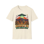 “Saddle Up We’re Leaving Earth” Retro Western Alien Tee