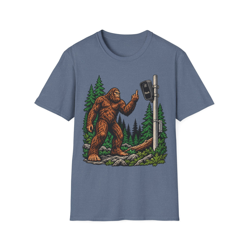 Bigfoot Flipping off flock camera tee